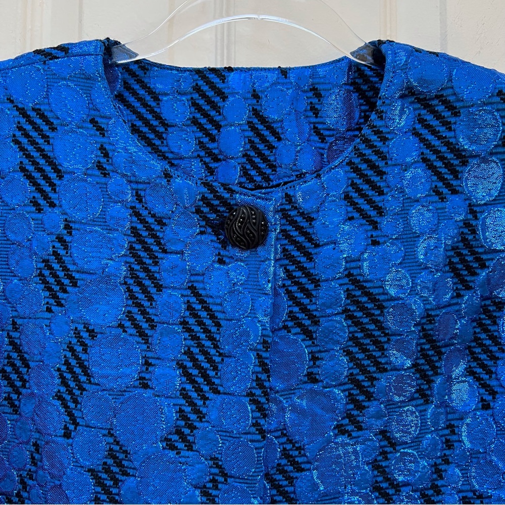 Blue Metallic Geometric Mod Blazer Vintage Handmade Holiday NYE Party Glam - Picture 5 of 9